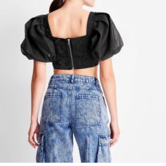 🖤Puff Short Sleeve Organza Cropped Blouse - Future Collective™ Womens Size 14🖤 - Picture 2 of 15